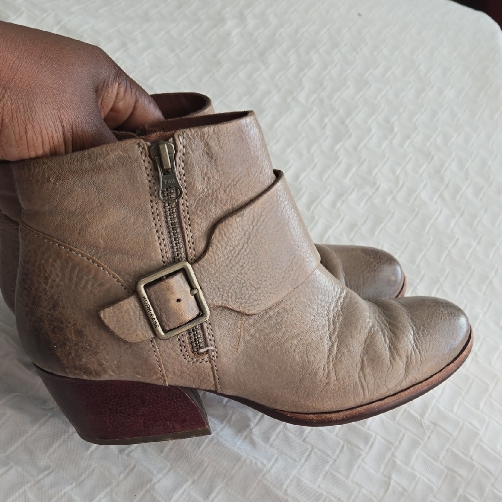 Kork-Ease Women's Taupe Grey Ankle Bootie Stack Heels Boho Bohemian Western